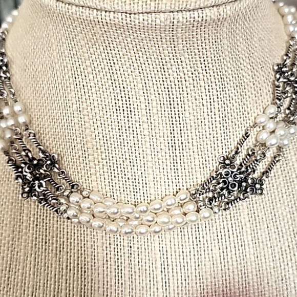 Silpada 5 Strand Sterling Silver Freshwater Pearl Necklace 17" Long N1214 - Picture 3 of 5